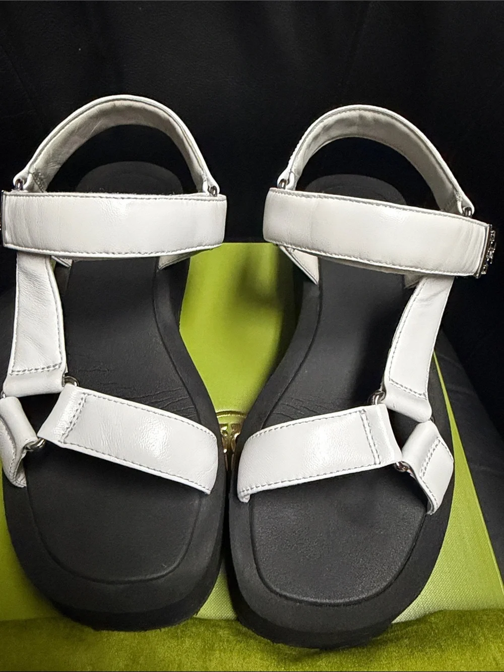 Tory Burch White Platform Sport Sandals with Black Footbed